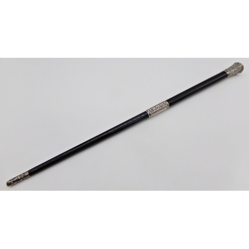 202 - Edwardian silver and ebony conductors baton, maker AJC, London 1904, 43.5cm long