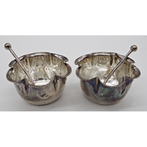 206 - Pretty Victorian cased pair of lobed silver salts and spoons, maker Horace Woodward & Co ltd, London... 