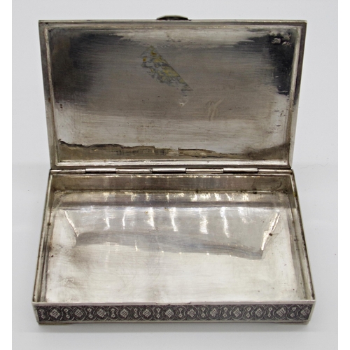 209 - Persian white metal casket, with Islamic engraved lid and sides, 14.25cm long, 9.5oz approx