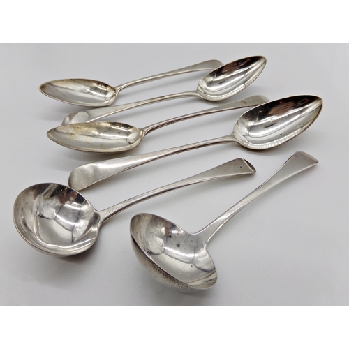 215 - Four Georgian silver old English table spoons with two Georgian silver old English sauce ladles, 12o... 