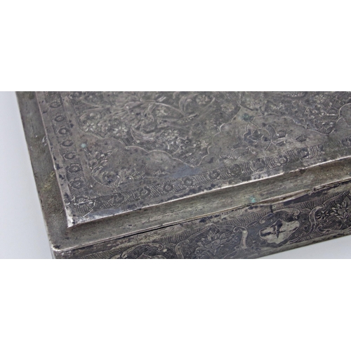 219 - Eastern white metal box, engraved with scrolled foliage and gilt interior, 10.5cm wide, 8oz approx (... 