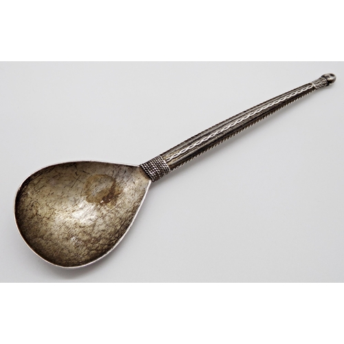 229 - Arts & Crafts silver spoon, with filigree work handle and hammered bowl, maker The Artificers Guild,... 