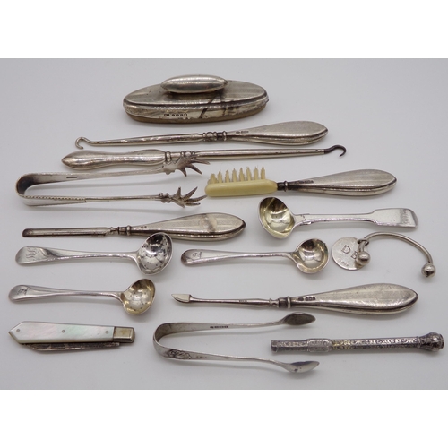 241 - Collection of various antique silver flatware and manicure type tools, 10oz approx gross