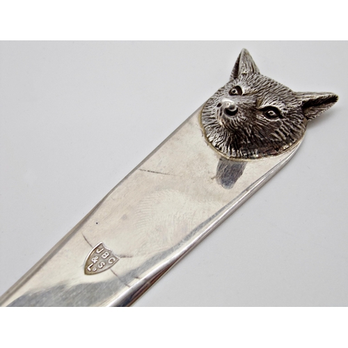 249 - Novelty cased cast silver fox head letter opener, maker JBC & S, Birmingham 1979, 2oz approx