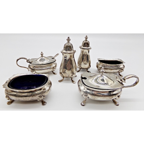 251 - 1930 Georgian style six piece silver cruet, Maker Elkington & Co, 6oz approx