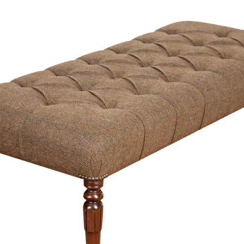 585 - Pair of William IV long footstools, with recently upholstered buttoned tweed, 120cm long