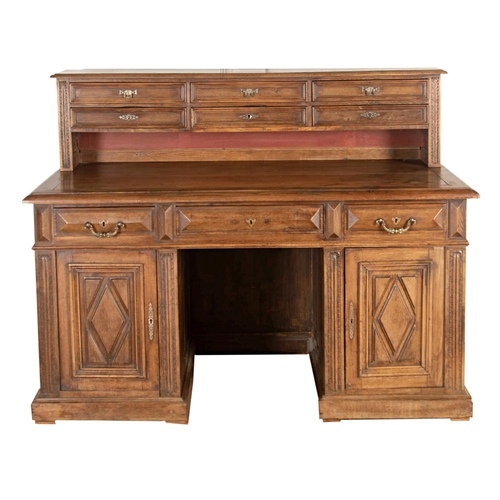 586 - 19th century Flemish oak Dickens type desk, the raised back fitted with six small drawers, the base ... 