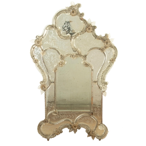 589 - Large late 19th Century Venetian Murano mirror, of shaped rococo form, decorated with various glass ... 