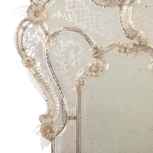 589 - Large late 19th Century Venetian Murano mirror, of shaped rococo form, decorated with various glass ... 