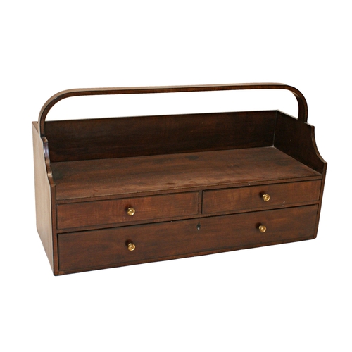 560 - Good 19th century mahogany work box, raised gallery and basket type handle over three drawers, 32 x ... 