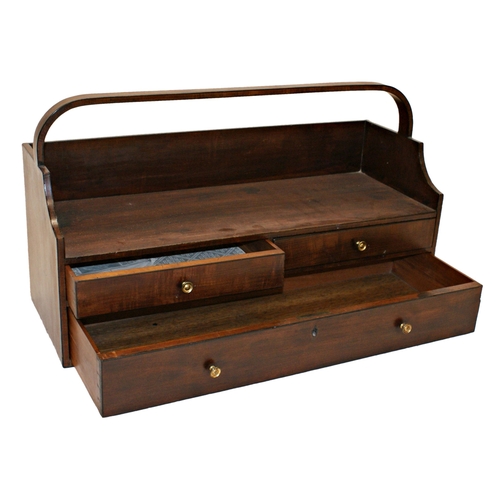 560 - Good 19th century mahogany work box, raised gallery and basket type handle over three drawers, 32 x ... 