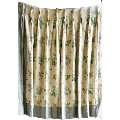 501 - Two pairs of good quality country house lined curtains, with printed floral blue and white decoratio... 