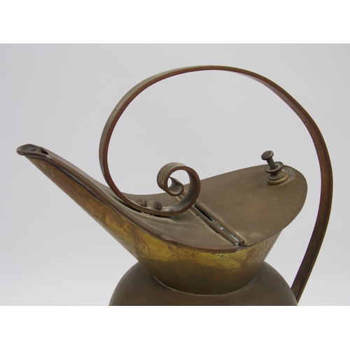 151 - Dr Christopher Dresser for Benham & Froud - brass ewer, with scrolled handle, 36cm high