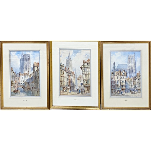 624 - Pierre Le Boeuff (fl.1899-1920) - 'Abbeville', three townscapes, signed, watercolours, 37 x 27, 36 x... 