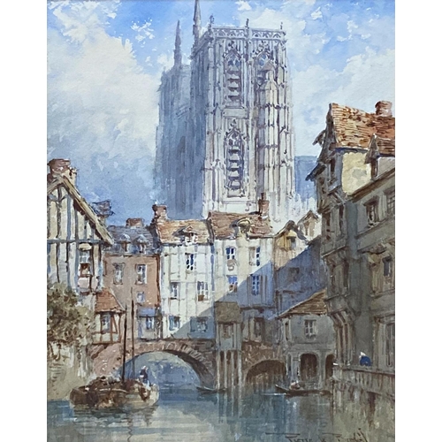 624 - Pierre Le Boeuff (fl.1899-1920) - 'Abbeville', three townscapes, signed, watercolours, 37 x 27, 36 x... 