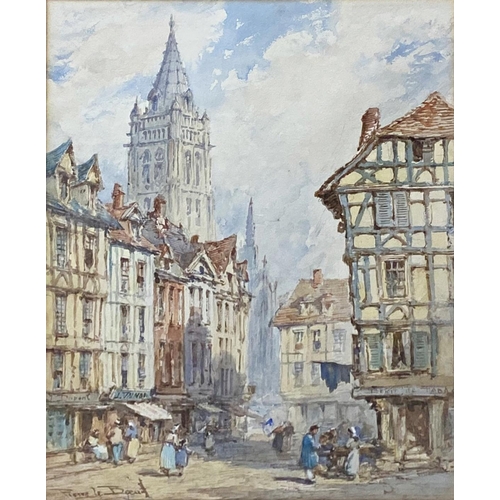 624 - Pierre Le Boeuff (fl.1899-1920) - 'Abbeville', three townscapes, signed, watercolours, 37 x 27, 36 x... 