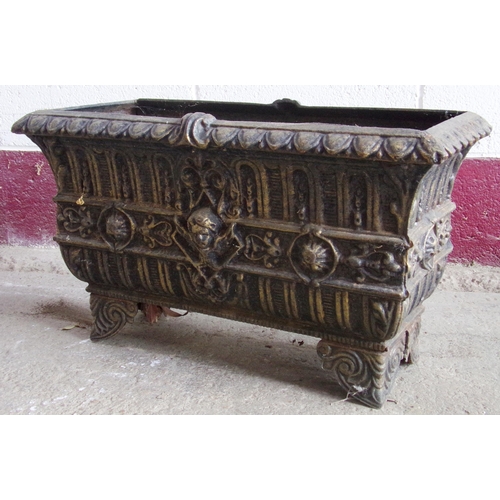 22 - Classical style bronzed cast iron square planter, 37 x 62cm