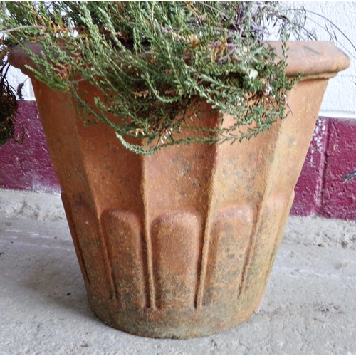 41 - Terracotta planter, faceted decoration, 37 x 43cm