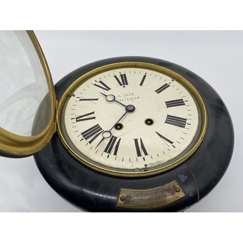 478 - Arthur Jack of Cheltenham twin train wall clock, 8