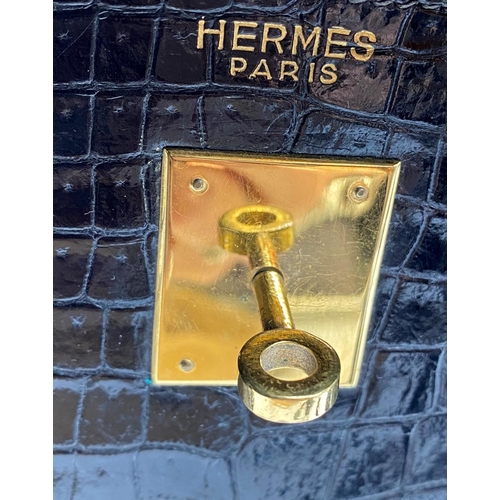 499 - Rare 1959 Hermes of Paris crocodile leather Kelly bag, with padlock, key and suede dust cover, 23 x ... 