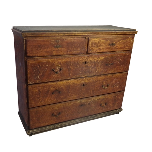 526 - Large 19th century Swedish provincial pine chest of drawers, with original painted finish, two sort ... 