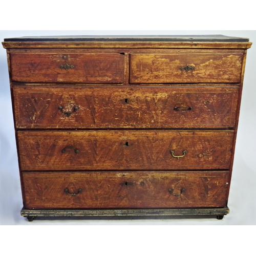 526 - Large 19th century Swedish provincial pine chest of drawers, with original painted finish, two sort ... 