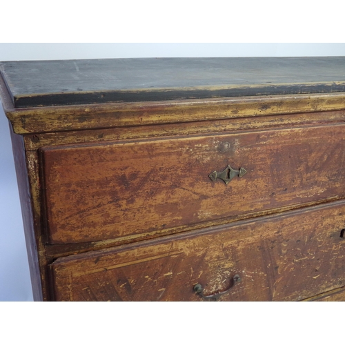 526 - Large 19th century Swedish provincial pine chest of drawers, with original painted finish, two sort ... 