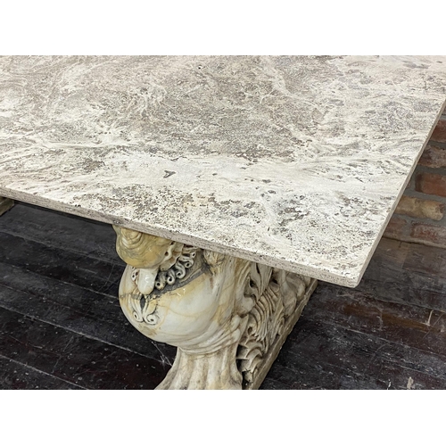 48 - Quite remarkable 18th century Italian Neo-Classical carved marble twin pillar table, well carved wit... 