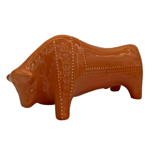 13 - Bitossi style orange glaze ceramic Bull, 31cm long