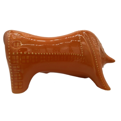 13 - Bitossi style orange glaze ceramic Bull, 31cm long