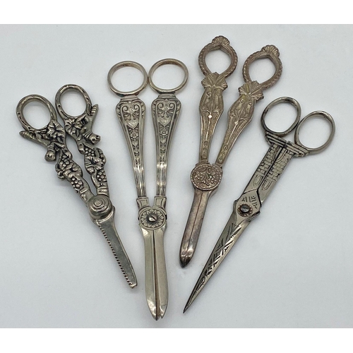 35 - Four pairs of silver plated grape scissors (4)