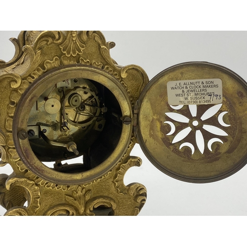 302 - Impressive French cast ormolu rococo mantle clock, the twin train movement with silver dial, engrave... 