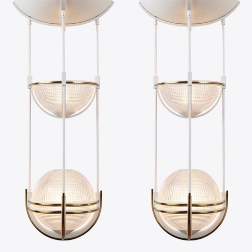 1065 - Pair of white metal, brass, Holophane glass Art Deco style lights made for a bar in central London, ... 