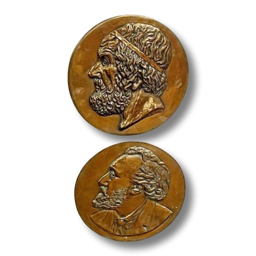 465 - Bronze classical wall plaques of Greek philosopher Homer and other  34 and 36 cm diameter