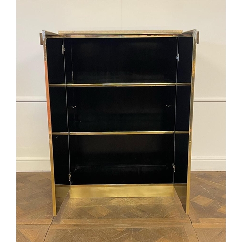 1246 - Lacquered and brass cabinet with travertine top attributed to Maison Jansen in good order, 133 cm h ... 