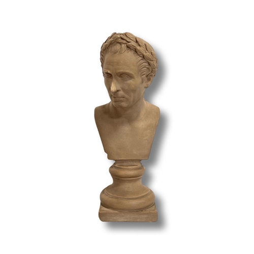 467 - Detailed French miniature terracotta bust of Caesar, 20cm high x 7.5 wide x 8 deep