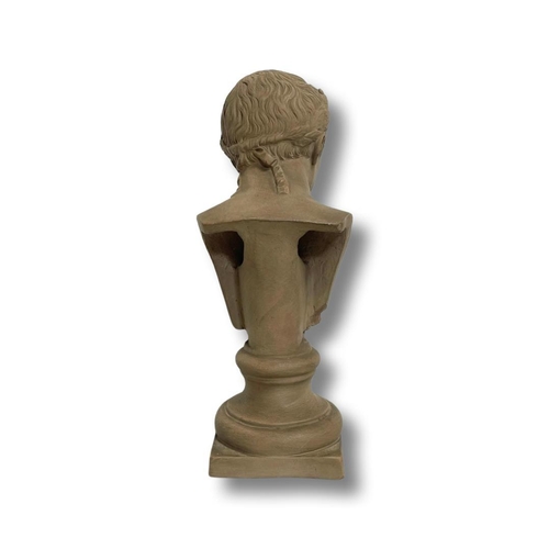 467 - Detailed French miniature terracotta bust of Caesar, 20cm high x 7.5 wide x 8 deep