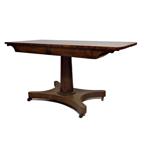 1273 - William IV Gillows style rosewood centre table, fitted with two frieze drawers, turned column and qu... 