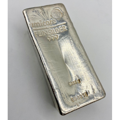 104 - Umicore Feinsilber 999 5000g bar bullion, 16.5cm long