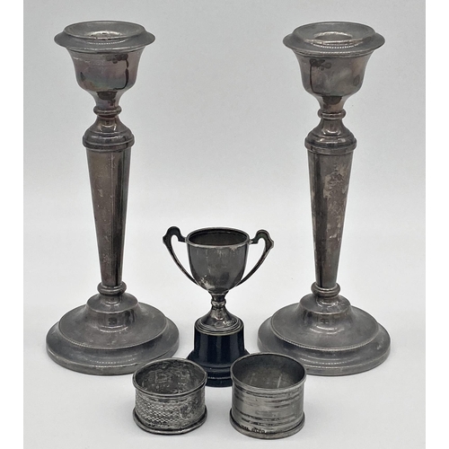 106 - Pair of 1960s Georgian style silver candlesticks, maker Cohen & Charles, Birmingham 1964, 21.5cm hig... 