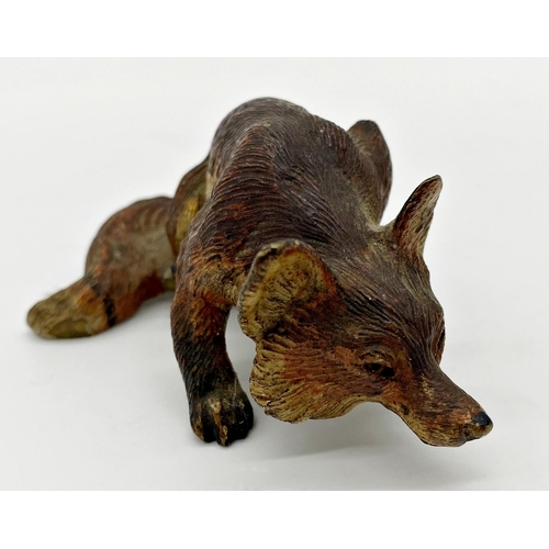 394 - Austrian cold painted bronze study of a prowling fox, 9cm long