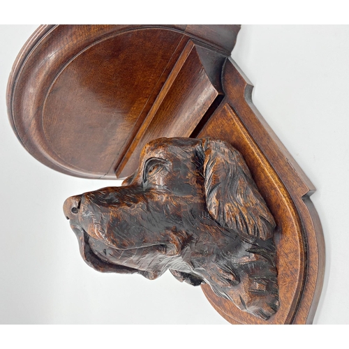 396 - Exceptional quality 19th century Black Forest wall bracket with well carved hound head, probably a r... 