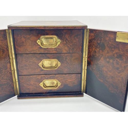 372 - Exceptional quality burr walnut campaign table top bank of drawers, with recessed handles, twin door... 