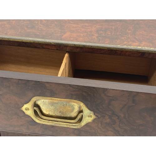 372 - Exceptional quality burr walnut campaign table top bank of drawers, with recessed handles, twin door... 