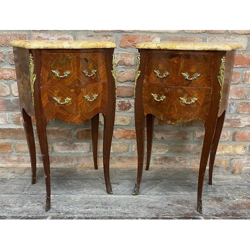 1171 - Pair of French marble top kingwood bedside cabinets with ormolu mounts and serpentine tops, 77cm hig... 