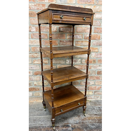 1172 - Regency rosewood free standing whatnot, the top with easel tier to turn into a stand, fitted a friez... 