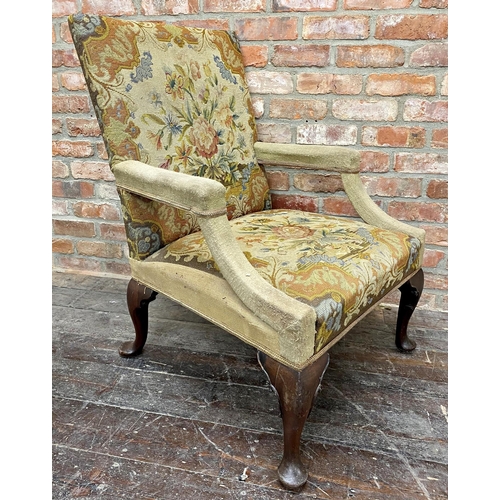 1182 - Good quality Georgian tapestry Gainsborough lounge chair, with floral bouquet woolwork back and seat... 