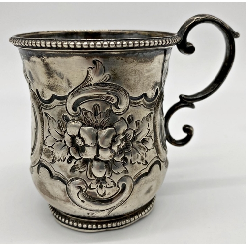 121 - Victorian silver christening just, chased with floral bouquets, maker Henry Wilkinson & co, Sheffiel... 