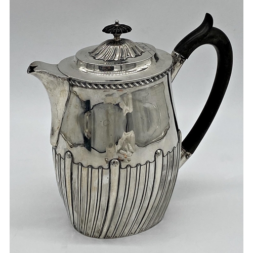 123 - Good quality Edwardian cast silver half fluted coffee pot, maker William Hutton & Sons Ltd, Sheffiel... 