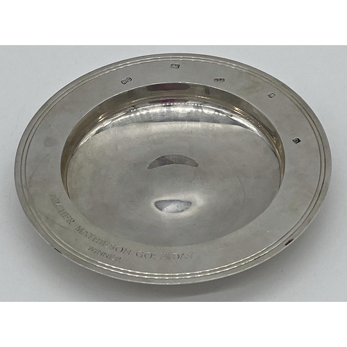 128 - Modern silver Alms dish, inscribed 'Arthur Mathieson Golf Day Winner' with winner engraved to the ba... 